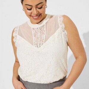 Torrid Lace Mixed Crew Neck Short Sleeve Top
